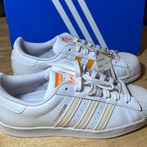 Adidas Superstar "White Ecru Tint" Orange Leather Shoes GZ3737 Shoes Mens